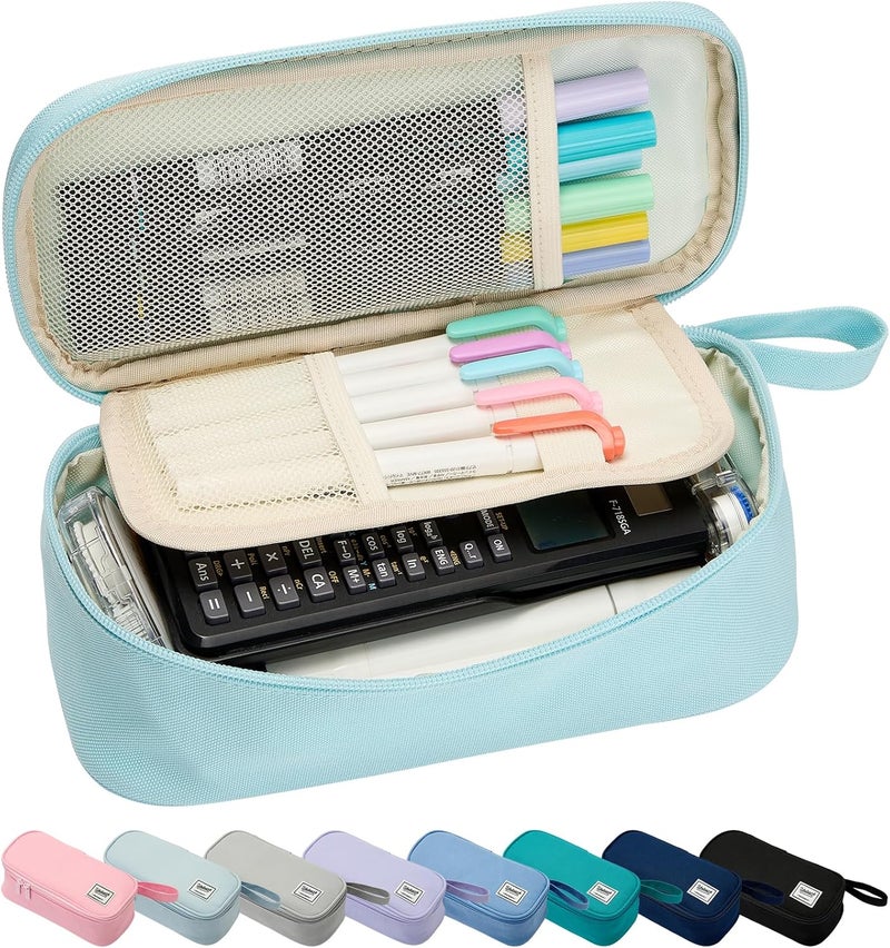 SPACEMATE Pencil Case Pouch Box Bag School Supplies Girls Boys Kids, Cute Preppy Stuff Large Big Capacity Aesthetic Pen Organizer, Back to College Stationary, Eggshell Blue, Standard Stlye, 1800ml - Image 1